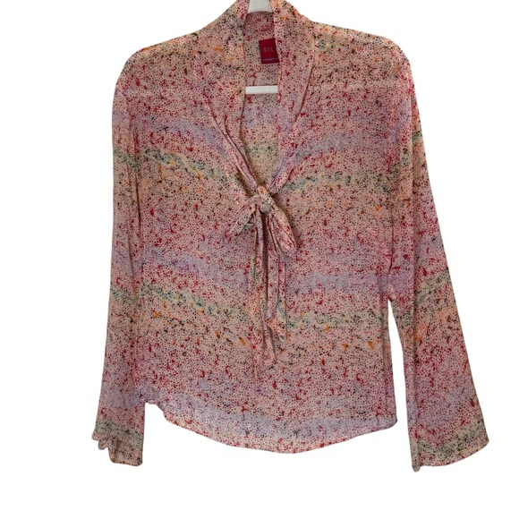 Johnny Was Tops - Johnny Was Silk Multi Color Tie-Front Blouse - Red, Green, Yellow sz M